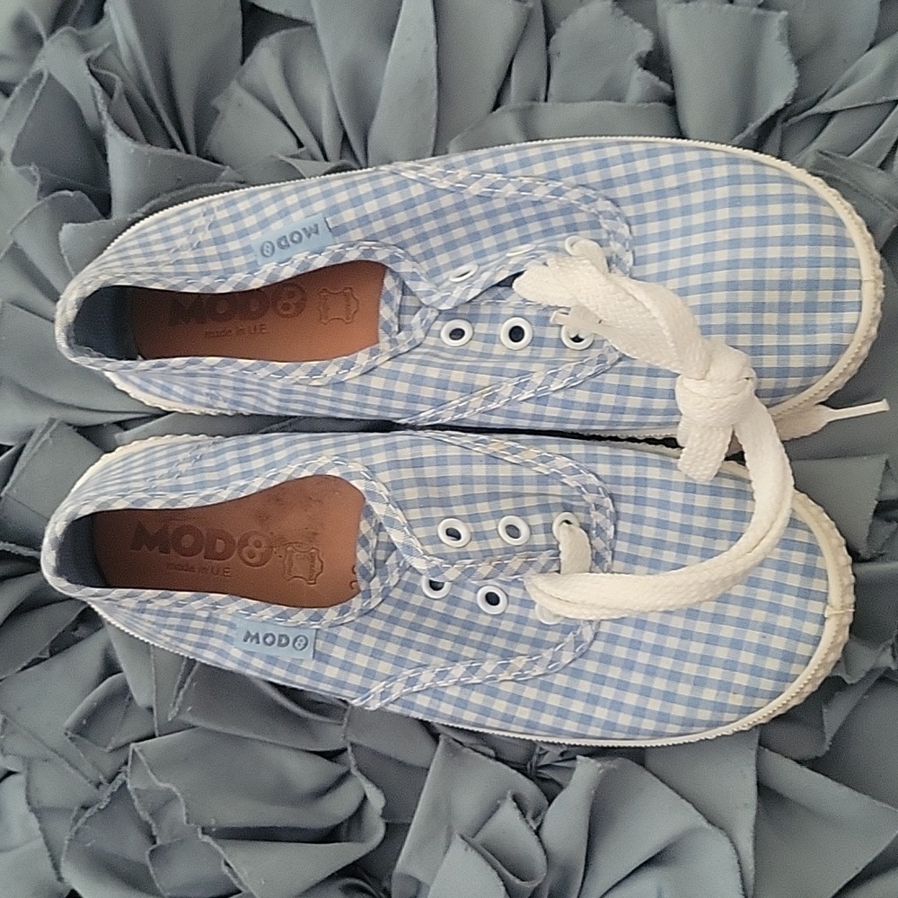 Mod 8 Light Blue Gingham Tennis Shoes Size 12 EU 30
